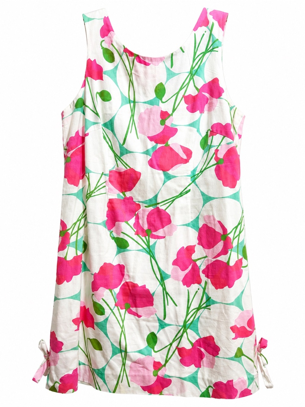 Lilly Pulitzer Pink Floral Midi Dress Fuchsia Green Fully Lined Merc Cotton